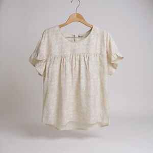 Hem & Thread Beige‎ Embroidered Ruffle Sleeve Blouse – Size L, NWT Lunch Date